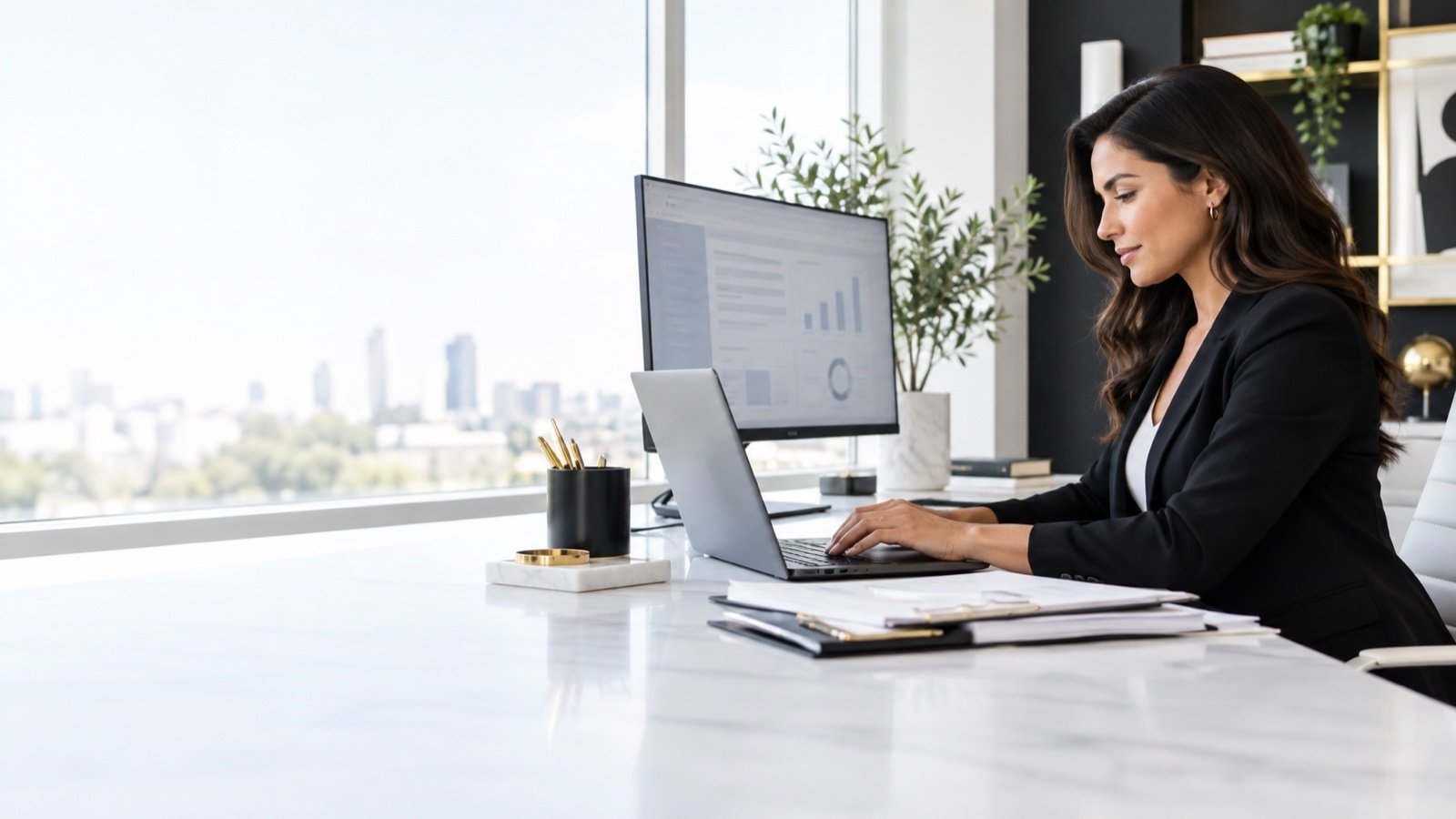 Tax preparer working at her computer