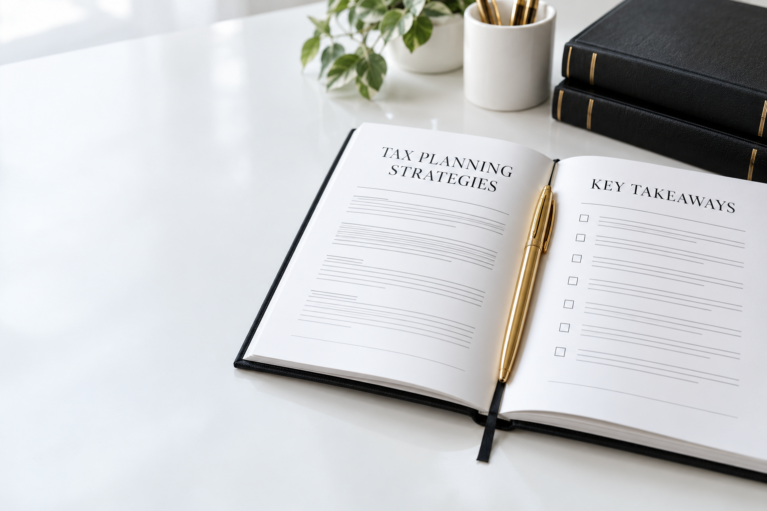 Tax planning workbook and gold pen